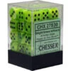 Chessex 12mm D6 Set: Vortex Bright Green W/Black (36) -Wizards Toy Shop CHX27830