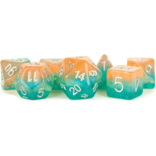 Metallic Dice Games: 16mm Polyhedral Set - Layered Stardust - Sunset (7) 3 Metallic Dice Games: 16mm Polyhedral Set - Layered Stardust - Sunset (7)