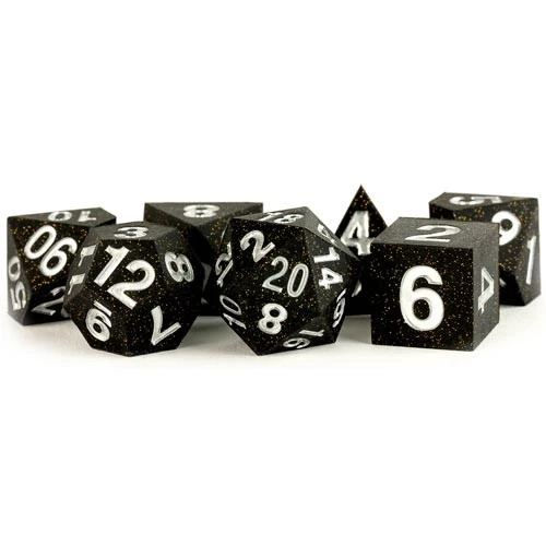 Metallic Dice Games: 16mm Sharp-Edge Polyhedral Set - Silicone Rubber - Gold Scatter 3 Metallic Dice Games: 16mm Sharp-Edge Polyhedral Set - Silicone Rubber - Gold Scatter